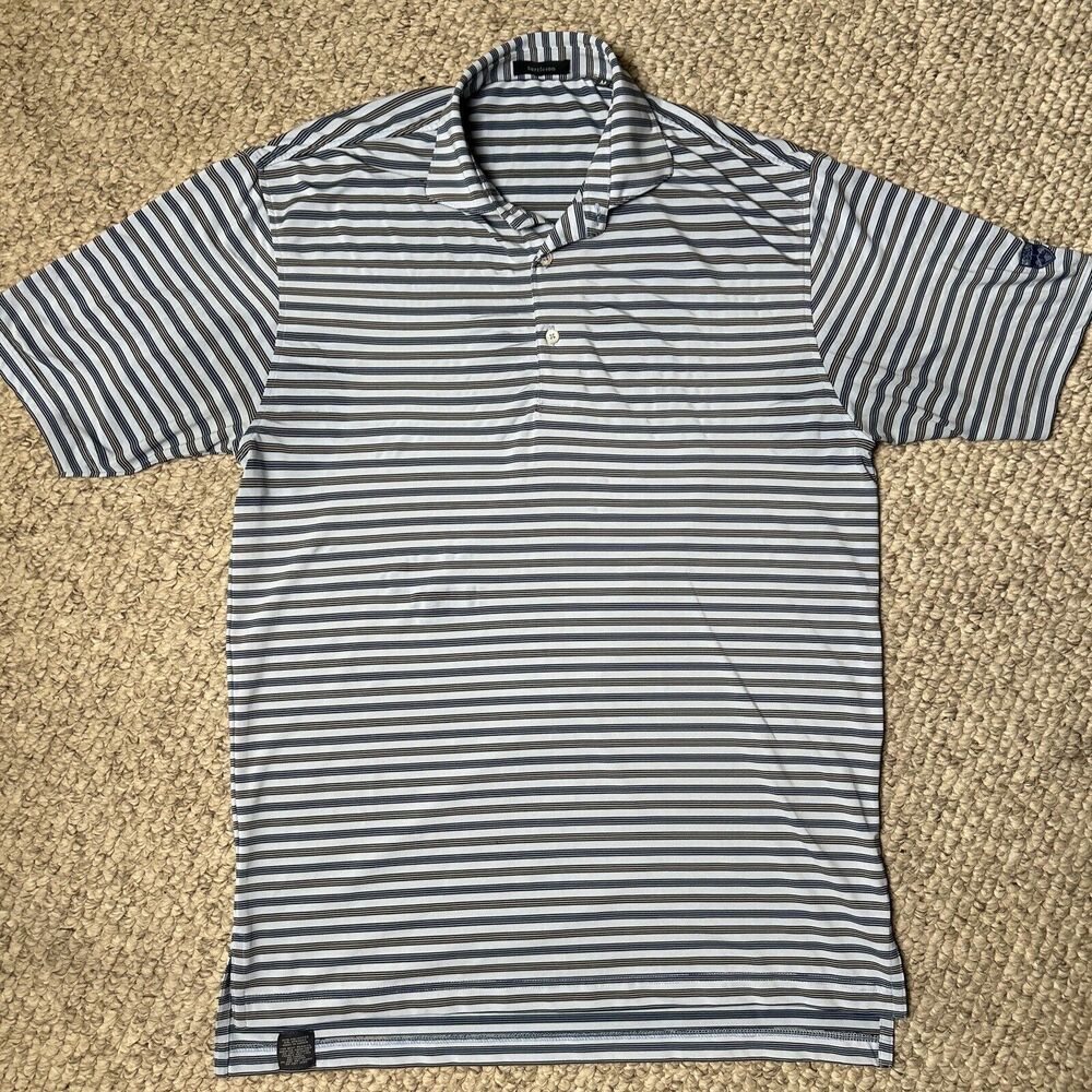 Turtleson Golf Polo Men’s Medium Blue Stripes Embroidered Sleeve